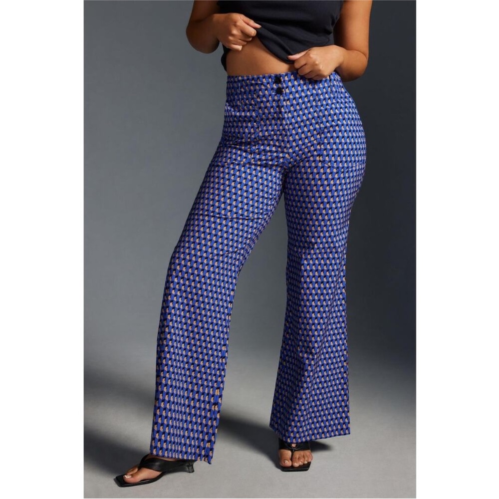 Anthropologie Geometric Blue Flare Pants